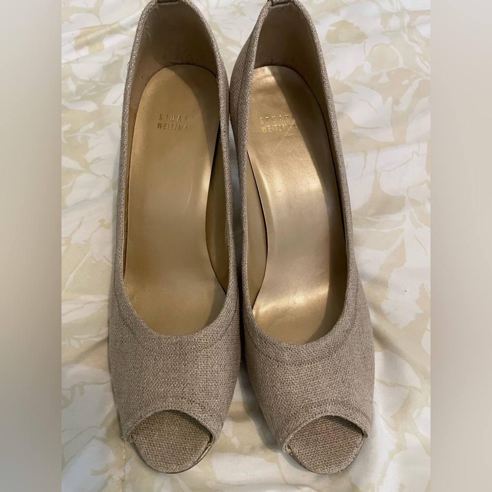Stuart Weitzman Beige Peep Toe Heels